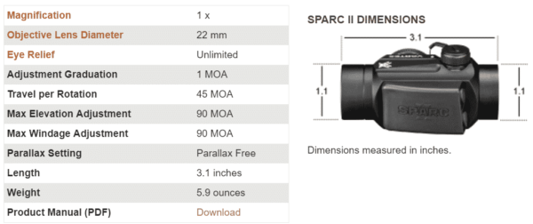 SPC-402 Vortex Optics SPARC II 2 MOA Bright Red Dot 6