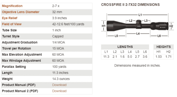 CF2-31003 Vortex Optics CROSSFIRE II 2-7X32 Rifle Scope with Dead-Hold BDC Reticle (MOA) 7