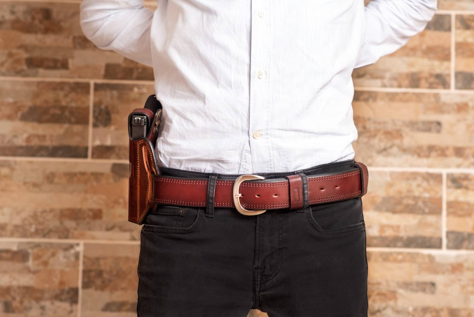 KIRO MOAB DS Premium Heavy Duty Dress Stitched Handmade Gun Carry Leather Belt 