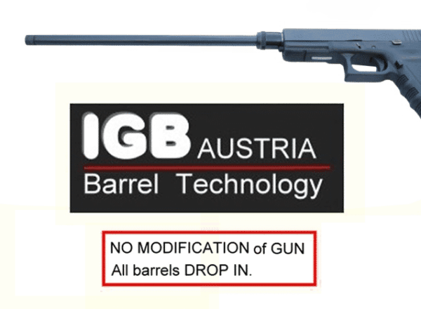 Gen 3 & 4 Glock 16" Barrel - IGB Austria Match Grade Hexagonal 16" Threaded Barrel for .10 Auto, .40S&W & .45ACP Calibers 11