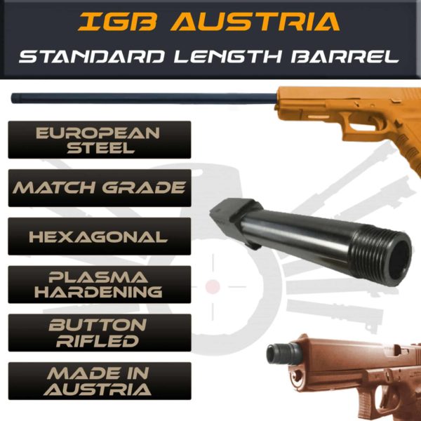 Gen 3 & 4 Glock Threaded Barrel & Fluted Barrel Standard Length - Match Grade Hexagonal Profile by IGB Austria 1