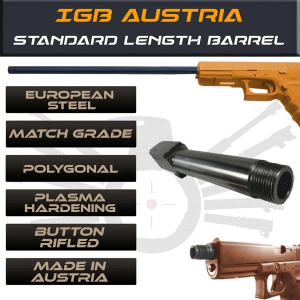 Gen 3 & 4 Glock Threaded Barrel & Fluted Barrel Standard Length - Match Grade Polygonal Profile by IGB Austria 1
