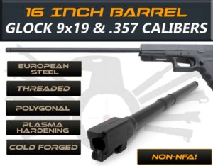 Gen 3 & 4 Glock 16" Long Barrel - IGB Austria Match Grade Polygonal 16" Threaded Barrel For 9x19 & .357 Sig Caliber 5