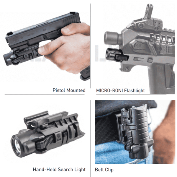 MRFL-MC CAA Gearup 4 in 1 Flashlight, Pistol Mount & Clip 1