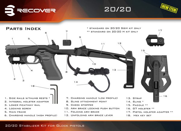 Recover Tactical 20/20 Stabilizer Brace Conversion Kit for Glock 
