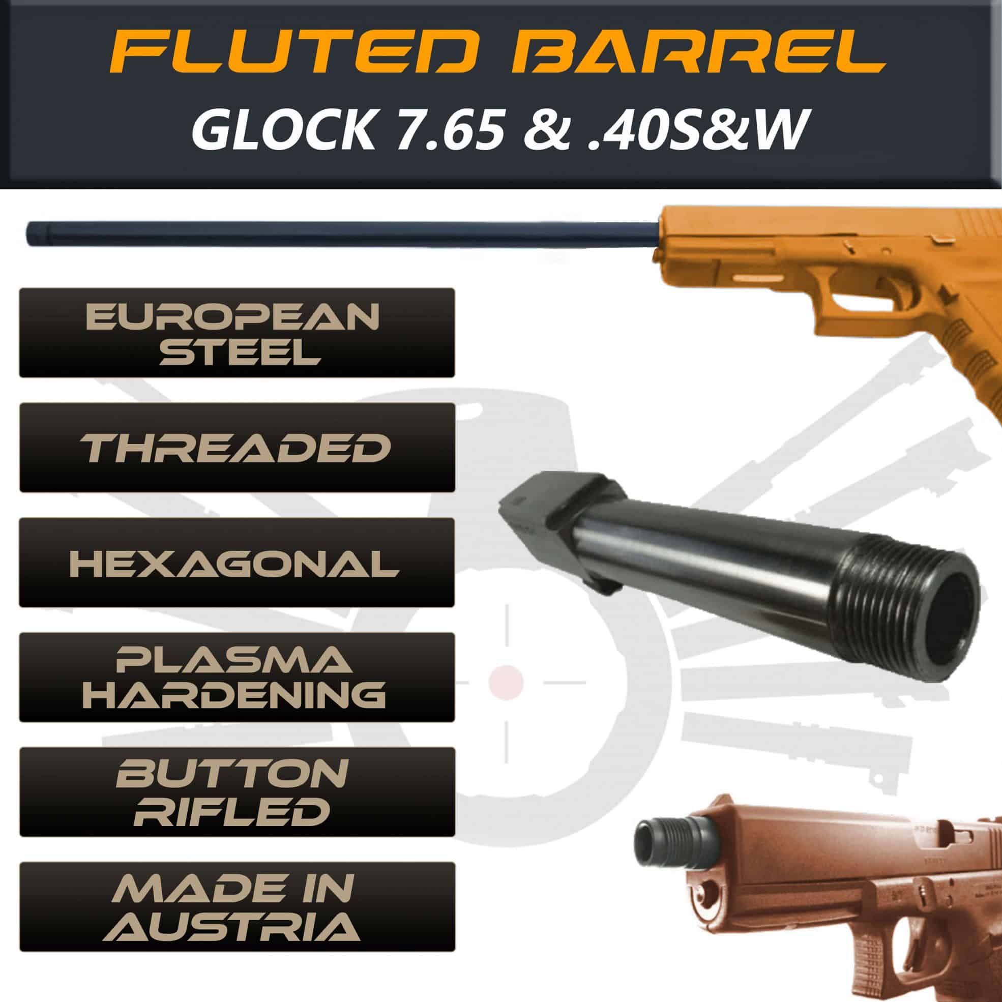 Glock Gen 5 Threaded & Fluted Barrel Standard Length Made By IGB Austria - Mat...