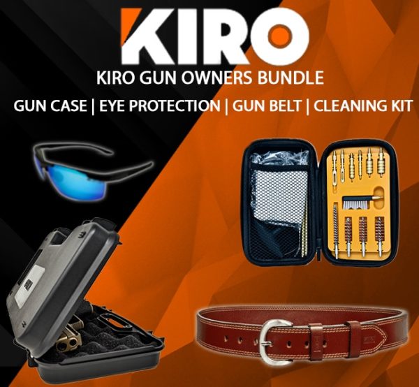 Kiro Premium Gun Owners bundle - Handgun Case, Cleaning Kit, Eye Protection & Gun Belt 1