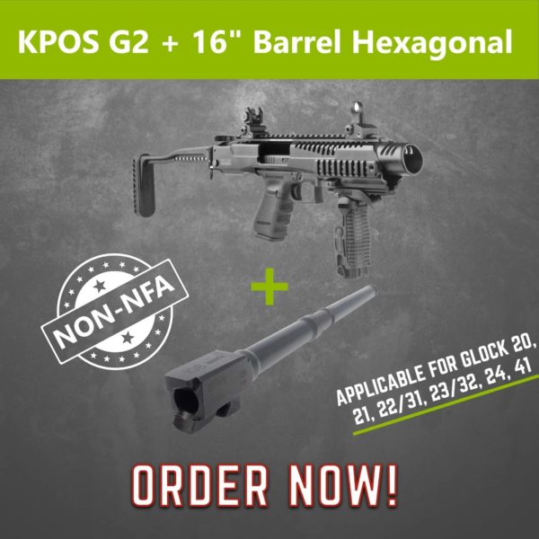 NON NFA KPOS G2 with IGB 16" Hexagonal Barrel for Glock 20, 21 .10auto, .40S&W, .45ACP Calibers 1