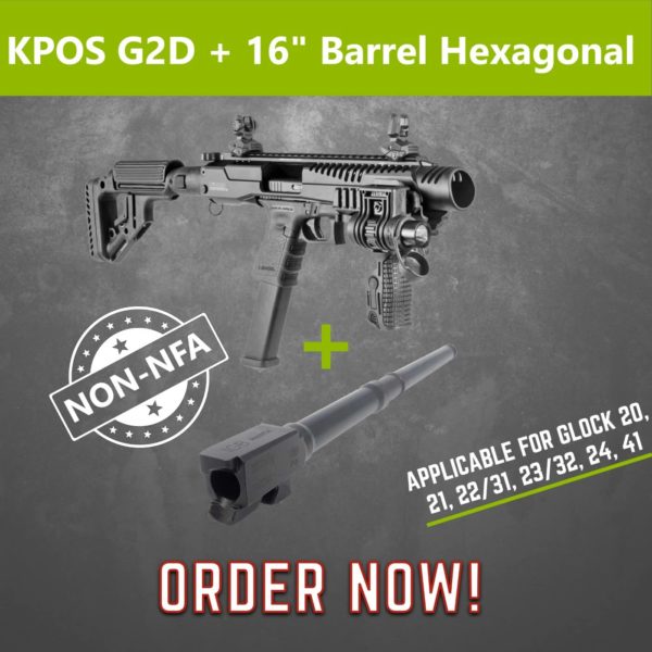 NON NFA KPOS G2D with IGB 16" Hexagonal Barrel for Glock 20, 21 .10auto, .40S&W, .45ACP Calibers 1