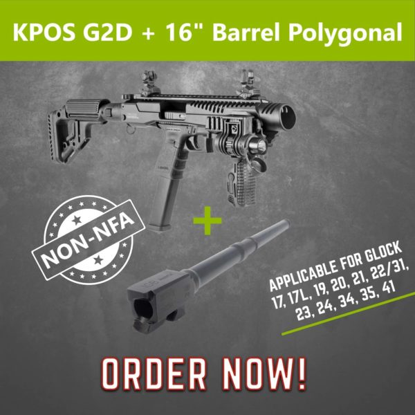 NON NFA KPOS G2D with IGB 16" Polygonal Barrel for Glock 17, 19, 22/31, 23/32, 34 & 35 1