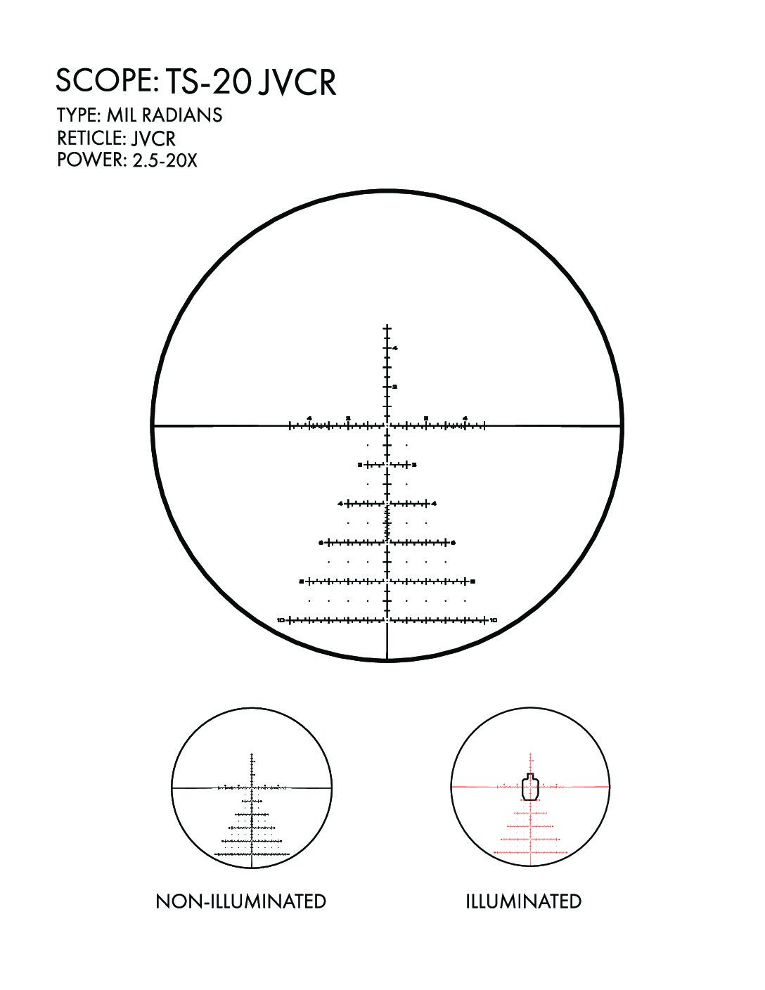 TS-20X JVCR US Optics 2.5-20x50mm Riflescope W/ First Focal JVCR Reticle (MIL) 2