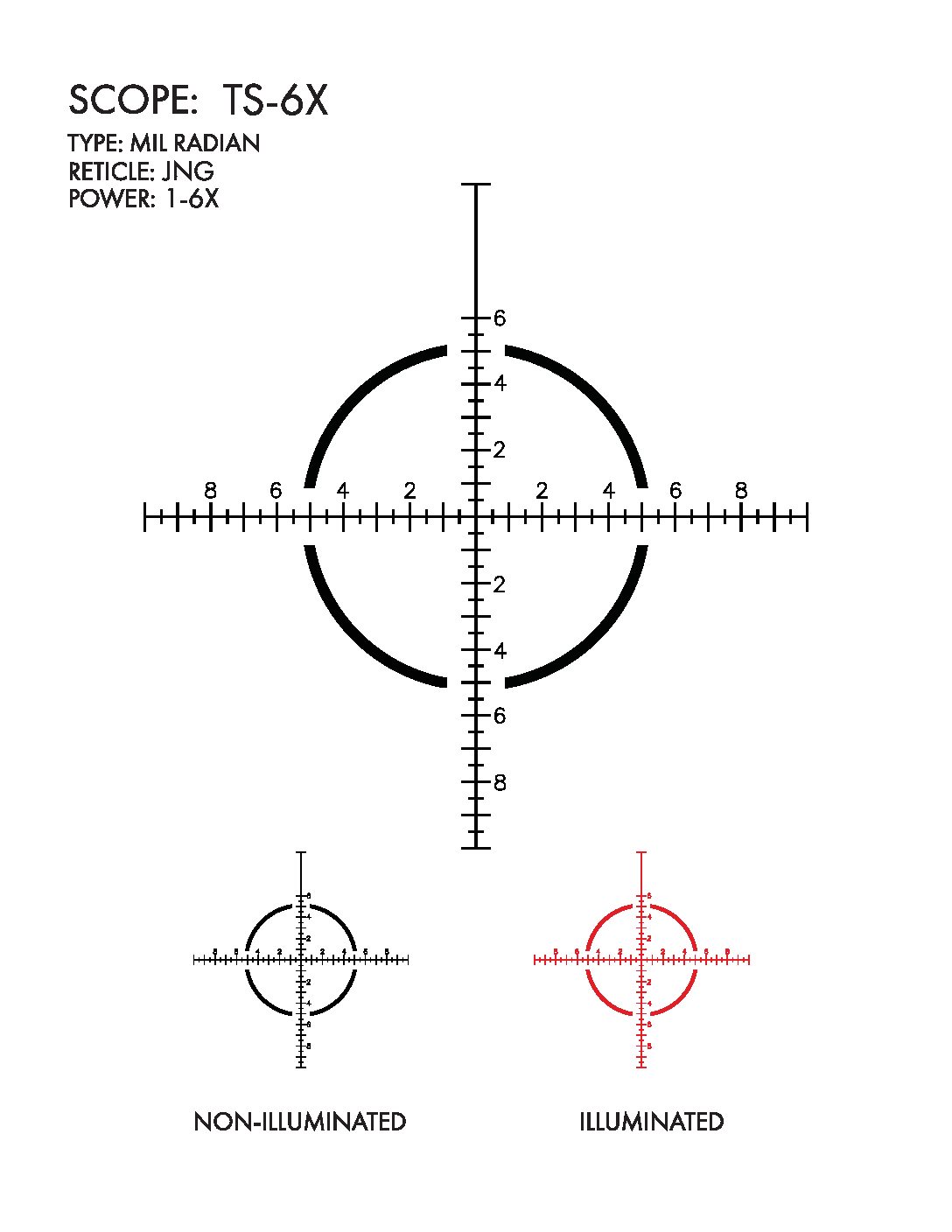 TS-6X JNG MIL US Optics 1-6X24mm Riflescope w/ First Focal JNG MIL Reticle (MOA) 2