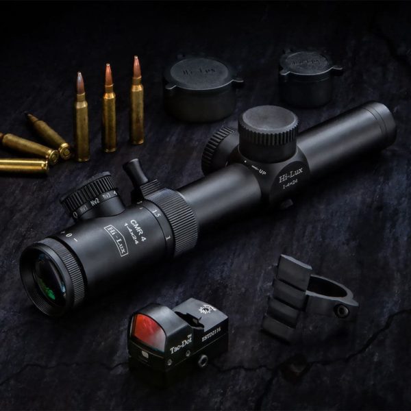CMR4-556-R Hi-Lux Close to Medium Range 1X-4X Riflescope w/ 1MOA Center Dot & Red Illumination 10